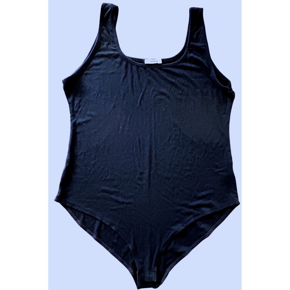 SHEIUGU Bodysuit Rayon Large Black Excellent Minimalist Tank Scoop Neck Snap L